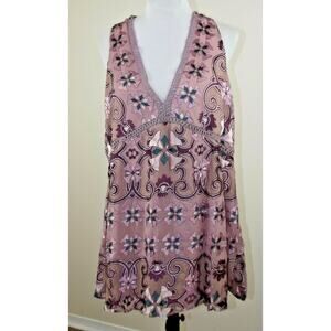 TOBI Sleeveless Layered TUNIC TOP - Size MEDIUM - Semi Sheer Purple Print NWT